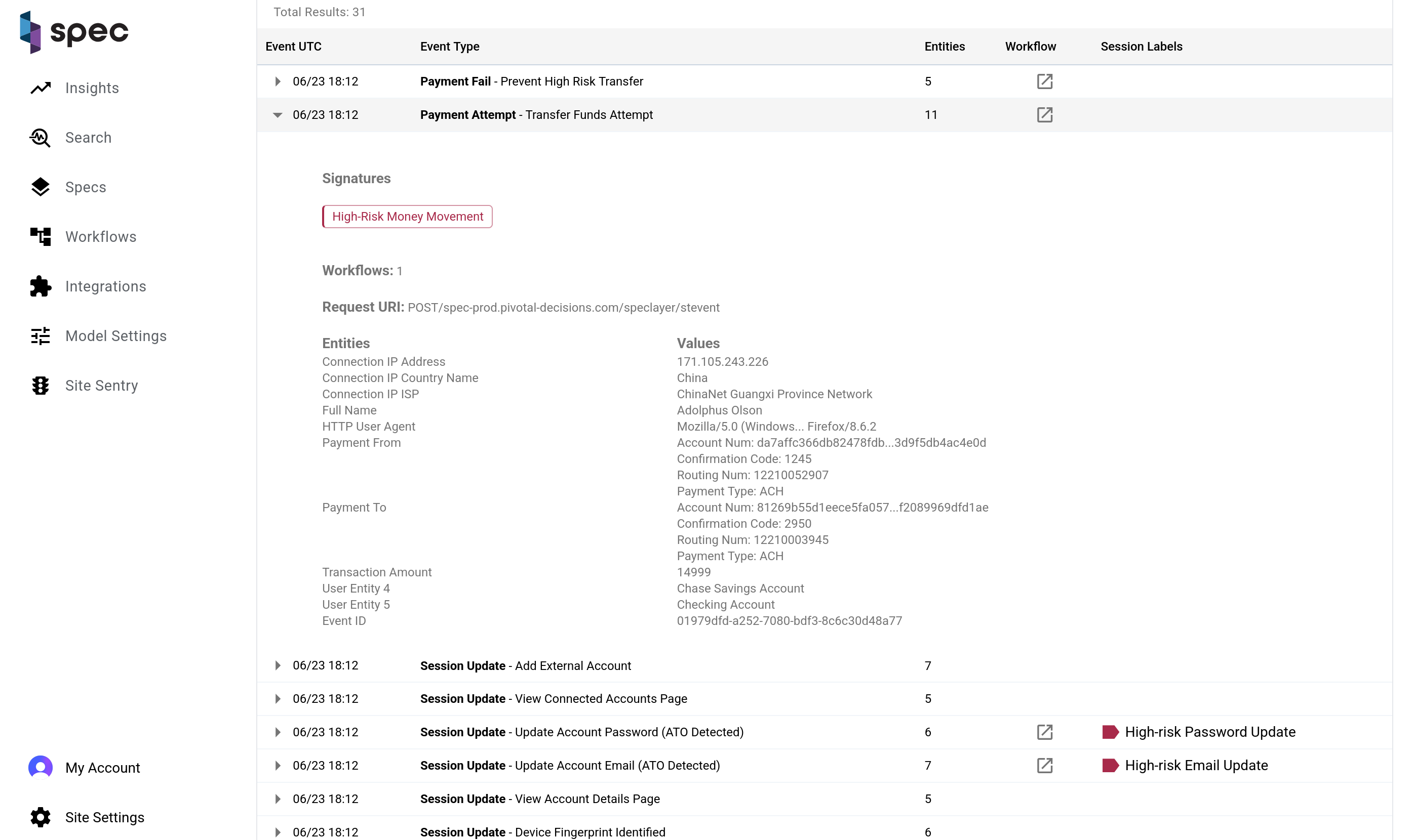 Event Timeline and Attributes